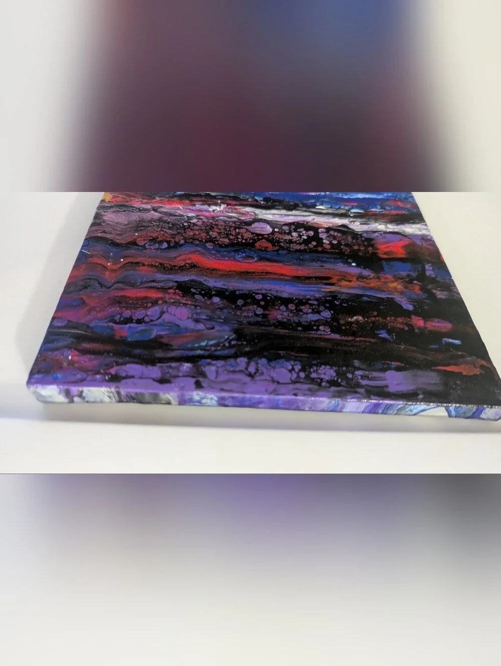 Abstract Fluid Pour Painting Blue Purple Red Acrylic 8